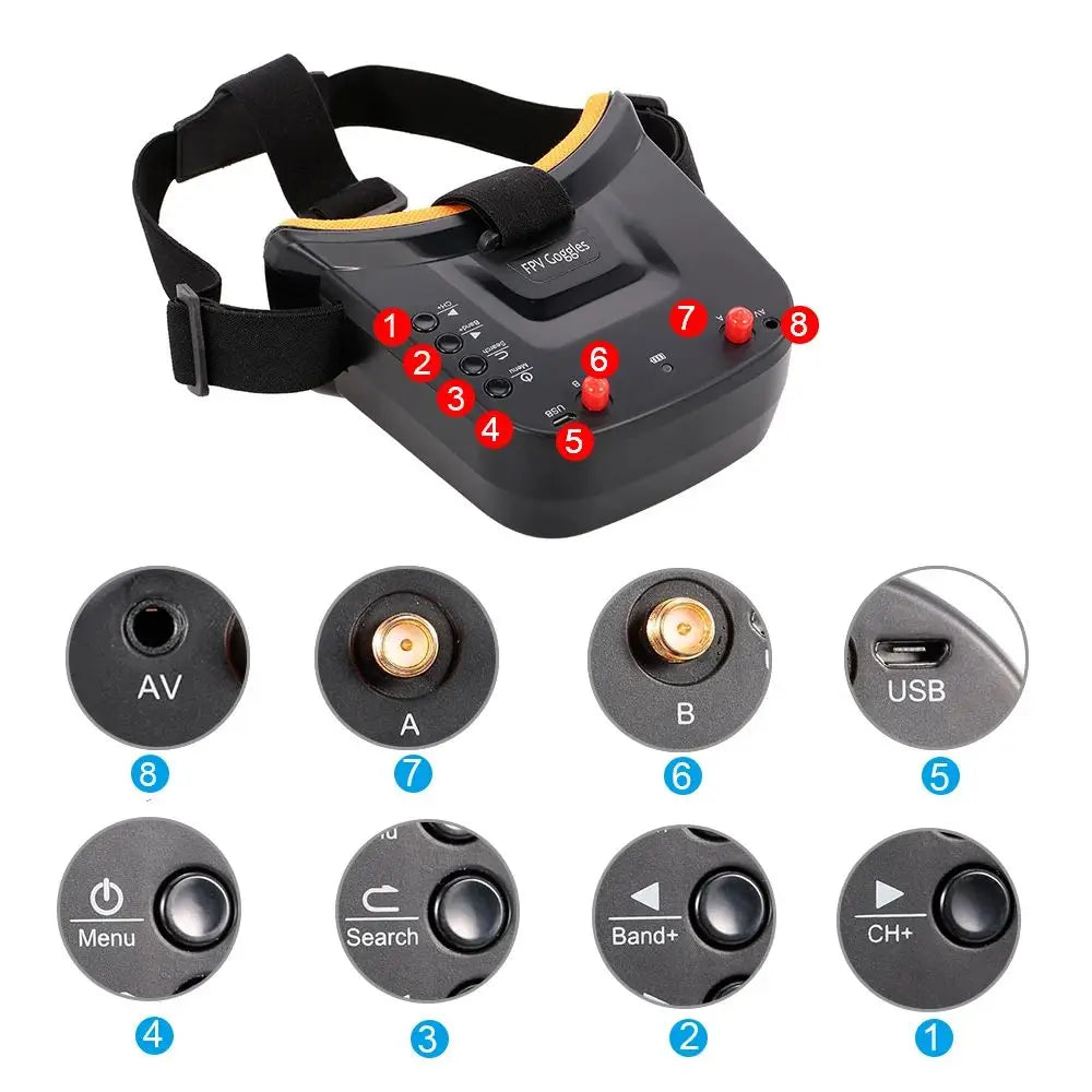 FPV VR Goggles 3 inch 480*320 FPV Display 5.8G 40CH Auto-Search Build-in 3.7V 1200mAh Battery For FPV Quadcopter Drone FPV VR Goggles 3 inch 480*320 FPV Display 5.8G 40CH Auto-Search Build-in 3.7V 1200mAh Battery For FPV Quadcopter Drone